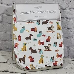 Modern Baby Reversible Stroller Blanket Puppy Dog Ultra Soft Sherpa New Flaw